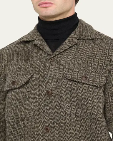 Salvatore Piccolo Men's Herringbone Wool Dual-Pocket Overshirt | Thumbnail 5 Salvatore Piccolo Men's Herringbone Wool Dual-Pocket Overshirt | Thumbnail 5