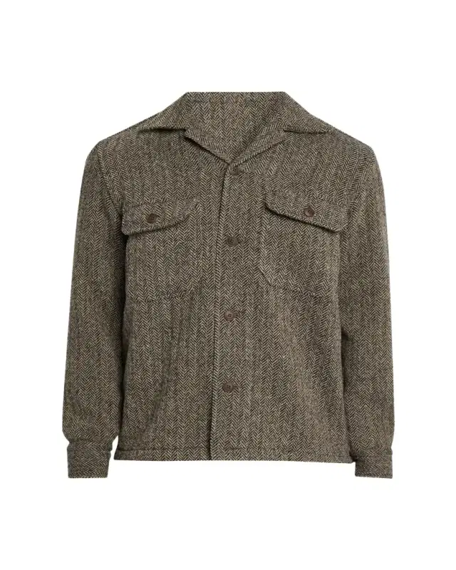 Men's Herringbone Wool Dual-Pocket Overshirt