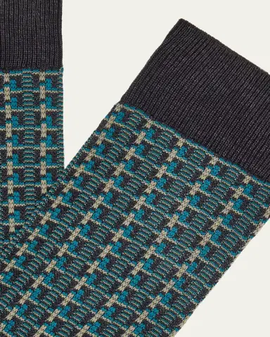 Pantherella Men's Randolph Vertical Box Jacquard Crew Socks | Thumbnail 2 Pantherella Men's Randolph Vertical Box Jacquard Crew Socks | Thumbnail 2