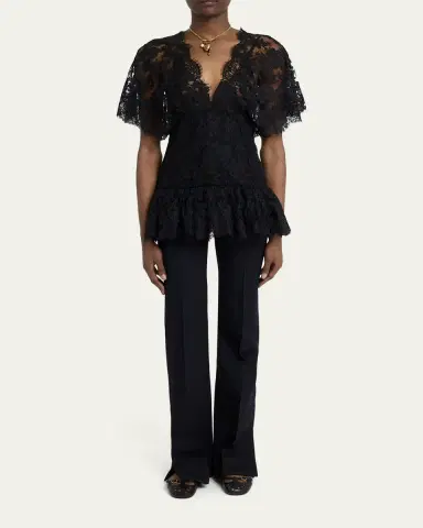 Chloé Lace Short-Sleeve Ruffle Top | Thumbnail 2
