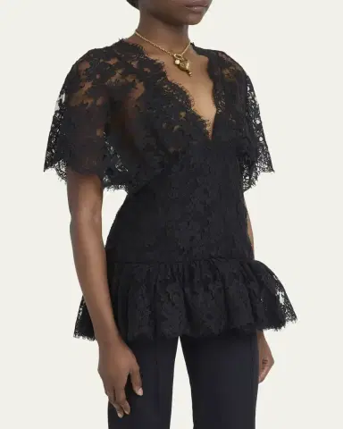 Chloé Lace Short-Sleeve Ruffle Top | Thumbnail 4