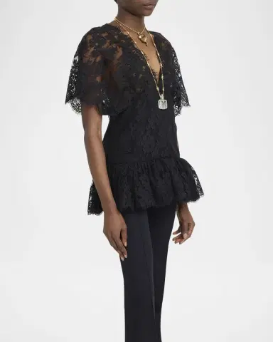 Chloé Lace Short-Sleeve Ruffle Top | Thumbnail 8
