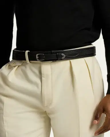 Ralph Lauren Purple Label Topstitched Western Leather Belt | Thumbnail 2