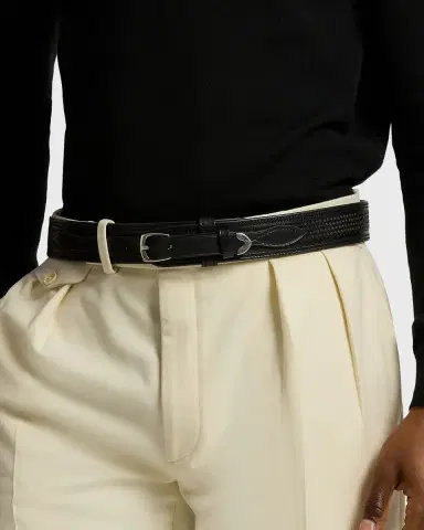 Ralph Lauren Purple Label Topstitched Western Leather Belt | Thumbnail 5