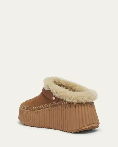 Chloé Nama Suede Shearling-Lined Platform Clogs | Thumbnail 2 Chloé Nama Suede Shearling-Lined Platform Clogs | Thumbnail 2