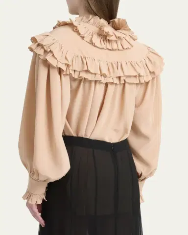 Chloé Ruffle-Yoke Silk Blouse | Thumbnail 3 Chloé Ruffle-Yoke Silk Blouse | Thumbnail 3