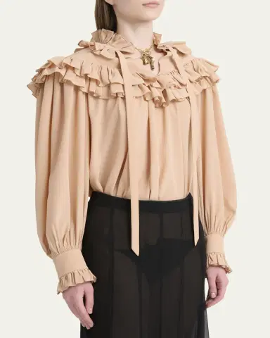Chloé Ruffle-Yoke Silk Blouse | Thumbnail 4 Chloé Ruffle-Yoke Silk Blouse | Thumbnail 4