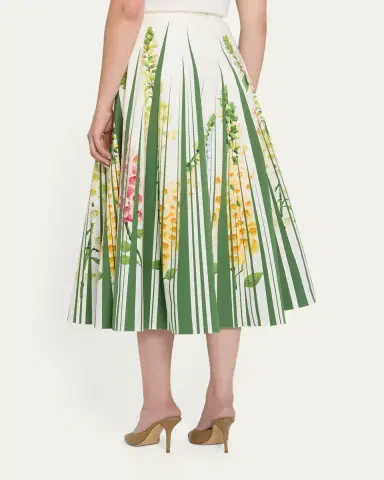 Oscar de la Renta Foxgloves Cotton Popline A-Line Midi Skirt | Thumbnail 3