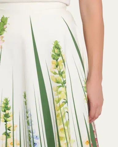 Oscar de la Renta Foxgloves Cotton Popline A-Line Midi Skirt | Thumbnail 5