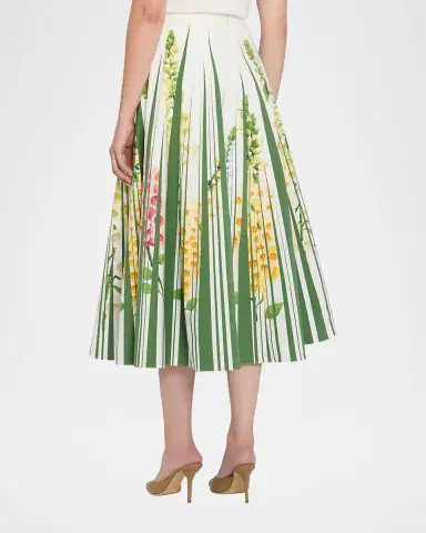 Oscar de la Renta Foxgloves Cotton Popline A-Line Midi Skirt | Thumbnail 7