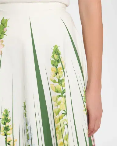 Oscar de la Renta Foxgloves Cotton Popline A-Line Midi Skirt | Thumbnail 9