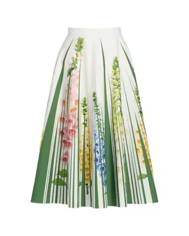 Oscar de la Renta Foxgloves Cotton Popline A-Line Midi Skirt | Thumbnail 1