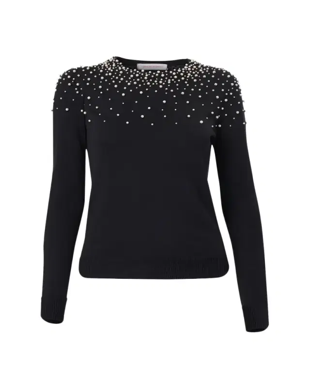 Pearly Collar Silk-Cotton Sweater