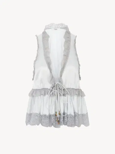 Chloé Tie-front sleeveless top in washed silk satin & lace | Thumbnail 2