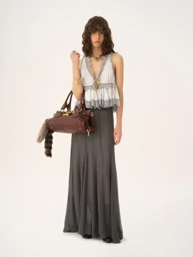 Chloé Tie-front sleeveless top in washed silk satin & lace | Thumbnail 3