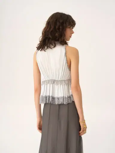 Chloé Tie-front sleeveless top in washed silk satin & lace | Thumbnail 6