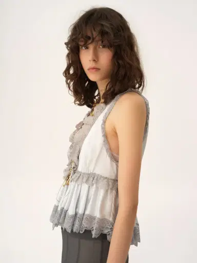 Chloé Tie-front sleeveless top in washed silk satin & lace | Thumbnail 7