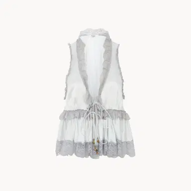 Chloé Tie-front sleeveless top in washed silk satin & lace | Thumbnail 9