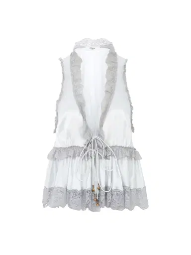 Chloé Tie-front sleeveless top in washed silk satin & lace | Thumbnail 1
