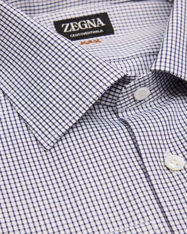 Zegna Men's Centoventimila Cotton Micro-Check Dress Shirt | Thumbnail 2