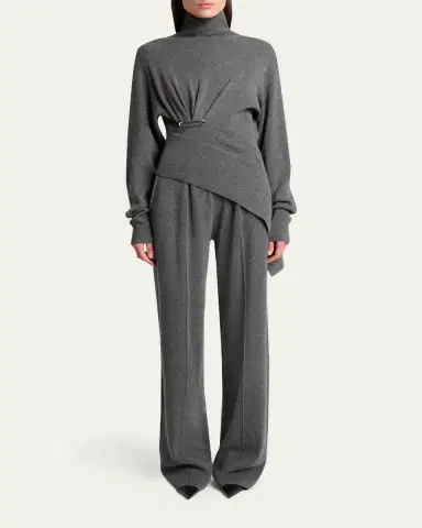 Lanvin Asymmetric Safety-Pin Gathered Cashmere Turtleneck Sweater | Thumbnail 2