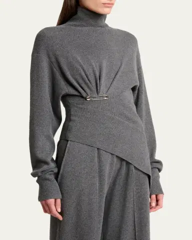 Lanvin Asymmetric Safety-Pin Gathered Cashmere Turtleneck Sweater | Thumbnail 4