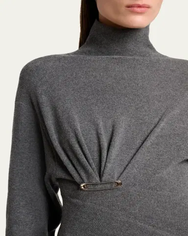 Lanvin Asymmetric Safety-Pin Gathered Cashmere Turtleneck Sweater | Thumbnail 5