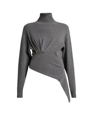 Lanvin Asymmetric Safety-Pin Gathered Cashmere Turtleneck Sweater | Thumbnail 1