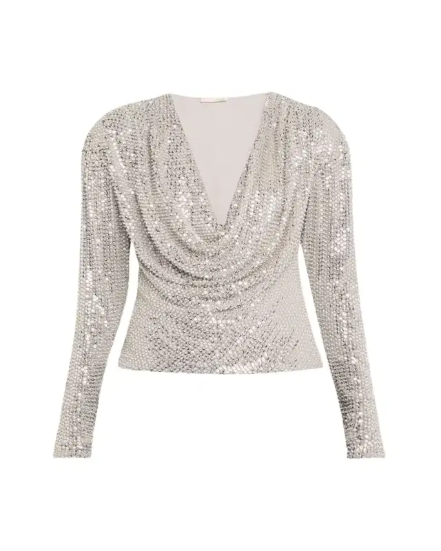 Ramy Brook Leon Sequined Cowl-Neck Blouse