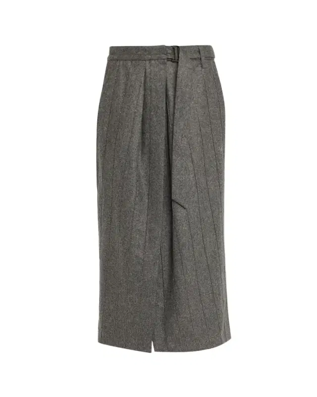 Monili Pinstripe Wool Flannel Wrap Midi Skirt