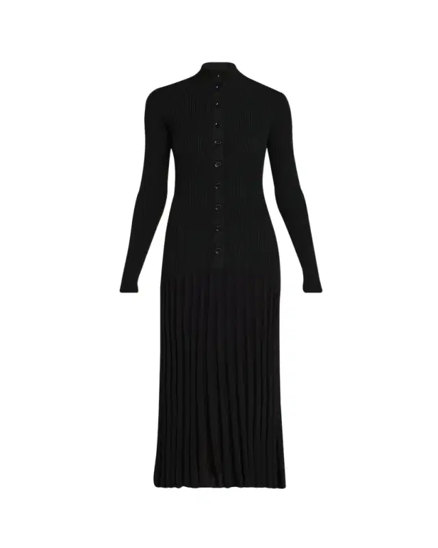 Jada Turtleneck Drop-Waist Button-Front Maxi Dress