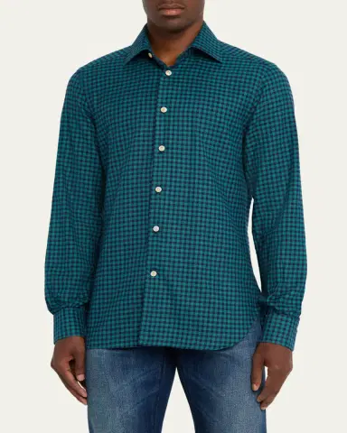 Kiton Men's Cotton Gingham Check Modern-Fit Sport Shirt | Thumbnail 2 Kiton Men's Cotton Gingham Check Modern-Fit Sport Shirt | Thumbnail 2