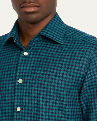Kiton Men's Cotton Gingham Check Modern-Fit Sport Shirt | Thumbnail 3 Kiton Men's Cotton Gingham Check Modern-Fit Sport Shirt | Thumbnail 3