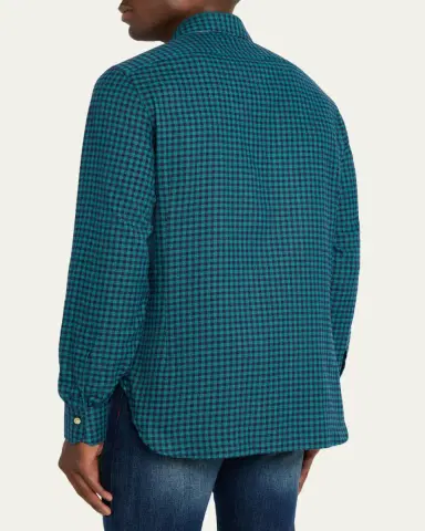 Kiton Men's Cotton Gingham Check Modern-Fit Sport Shirt | Thumbnail 4 Kiton Men's Cotton Gingham Check Modern-Fit Sport Shirt | Thumbnail 4