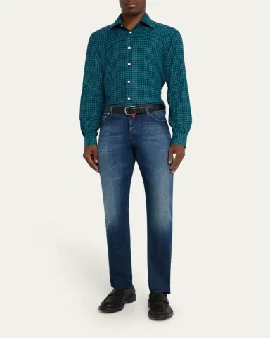 Kiton Men's Cotton Gingham Check Modern-Fit Sport Shirt | Thumbnail 5 Kiton Men's Cotton Gingham Check Modern-Fit Sport Shirt | Thumbnail 5