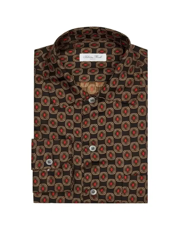 Salvatore Piccolo Men's Silk Geometric Circle-Print Dress Shirt