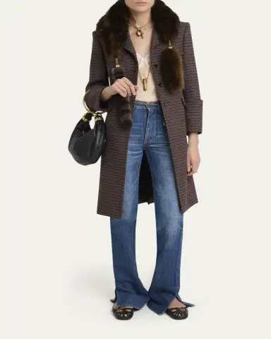Chloé Houndstooth Wool-Blend Riding Coat | Thumbnail 2 Chloé Houndstooth Wool-Blend Riding Coat | Thumbnail 2