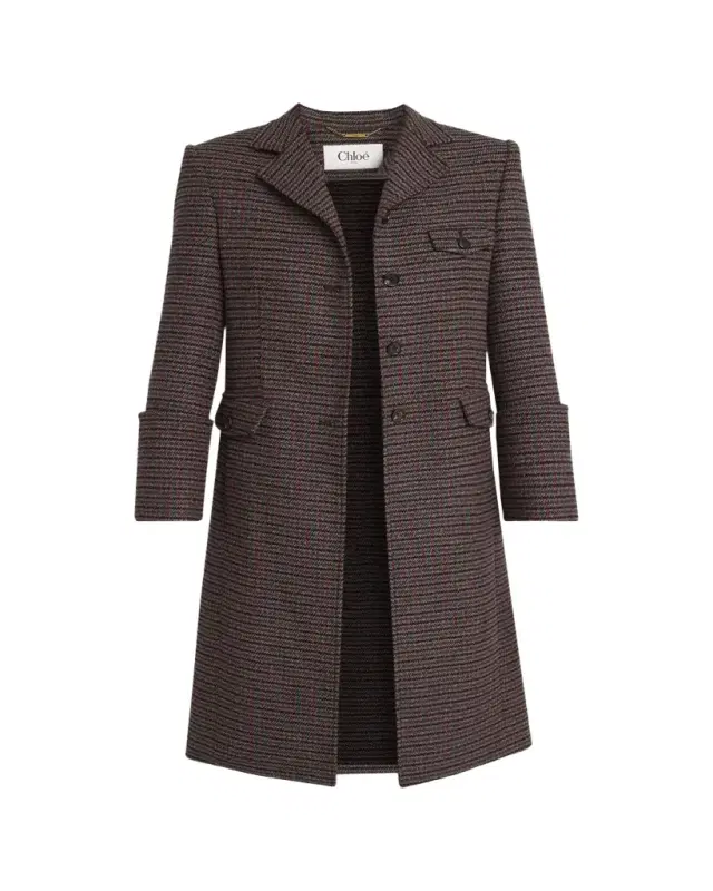Houndstooth Wool-Blend Riding Coat