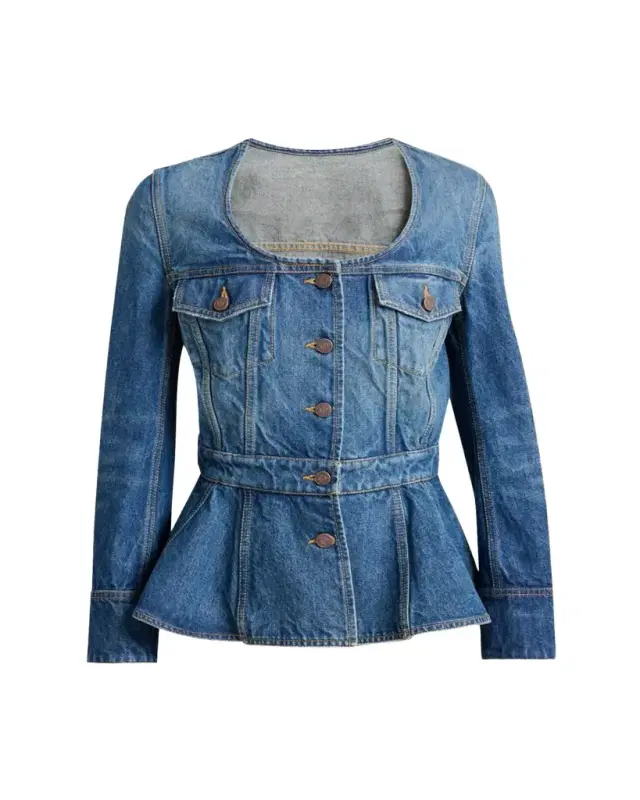 Chloe Long-Sleeve Denim Peplum Top