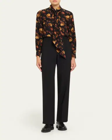 Burberry Lina Floral Silk Neck-Scarf Button-Down Shirt | Thumbnail 2