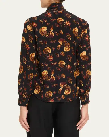 Burberry Lina Floral Silk Neck-Scarf Button-Down Shirt | Thumbnail 3