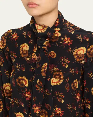 Burberry Lina Floral Silk Neck-Scarf Button-Down Shirt | Thumbnail 5