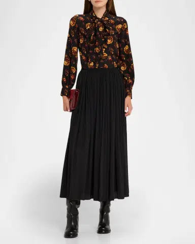 Burberry Lina Floral Silk Neck-Scarf Button-Down Shirt | Thumbnail 6