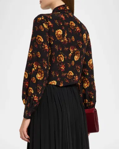Burberry Lina Floral Silk Neck-Scarf Button-Down Shirt | Thumbnail 7