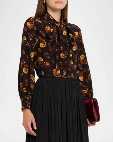 Burberry Lina Floral Silk Neck-Scarf Button-Down Shirt | Thumbnail 8