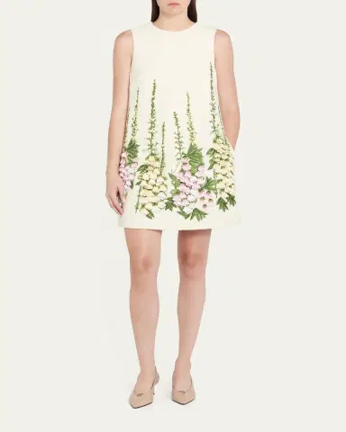 Oscar de la Renta Foxglove Embroidered Tweed Mini Shift Dress | Thumbnail 2