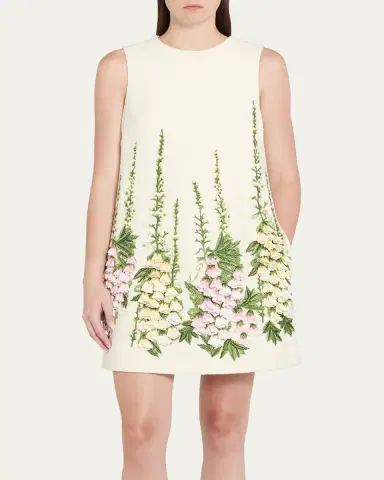 Oscar de la Renta Foxglove Embroidered Tweed Mini Shift Dress | Thumbnail 4