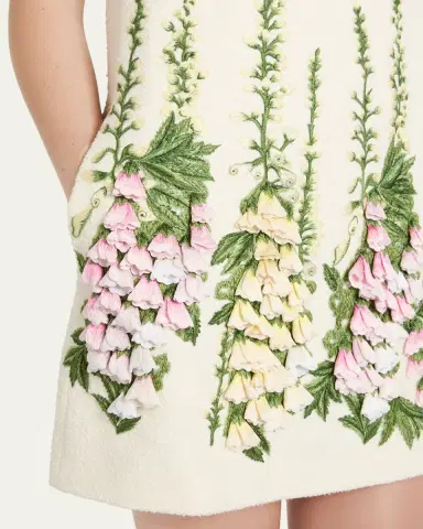 Oscar de la Renta Foxglove Embroidered Tweed Mini Shift Dress | Thumbnail 5