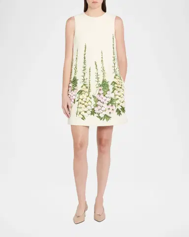 Oscar de la Renta Foxglove Embroidered Tweed Mini Shift Dress | Thumbnail 6