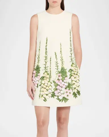 Oscar de la Renta Foxglove Embroidered Tweed Mini Shift Dress | Thumbnail 8